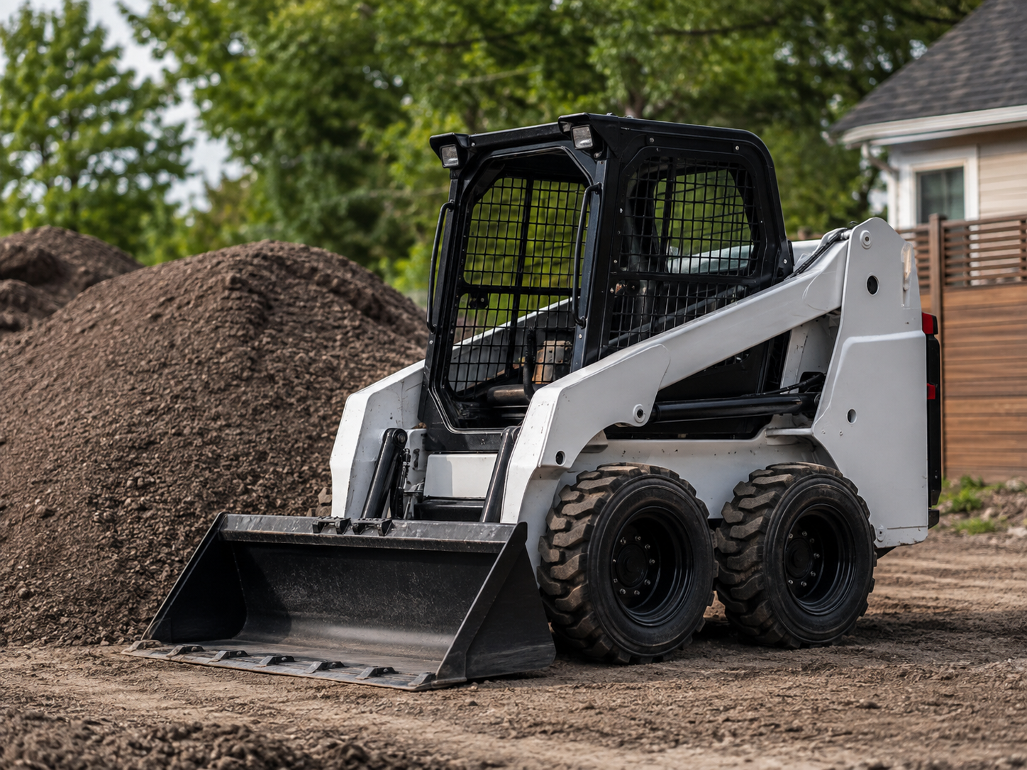 Mini skid steer on a small worksite